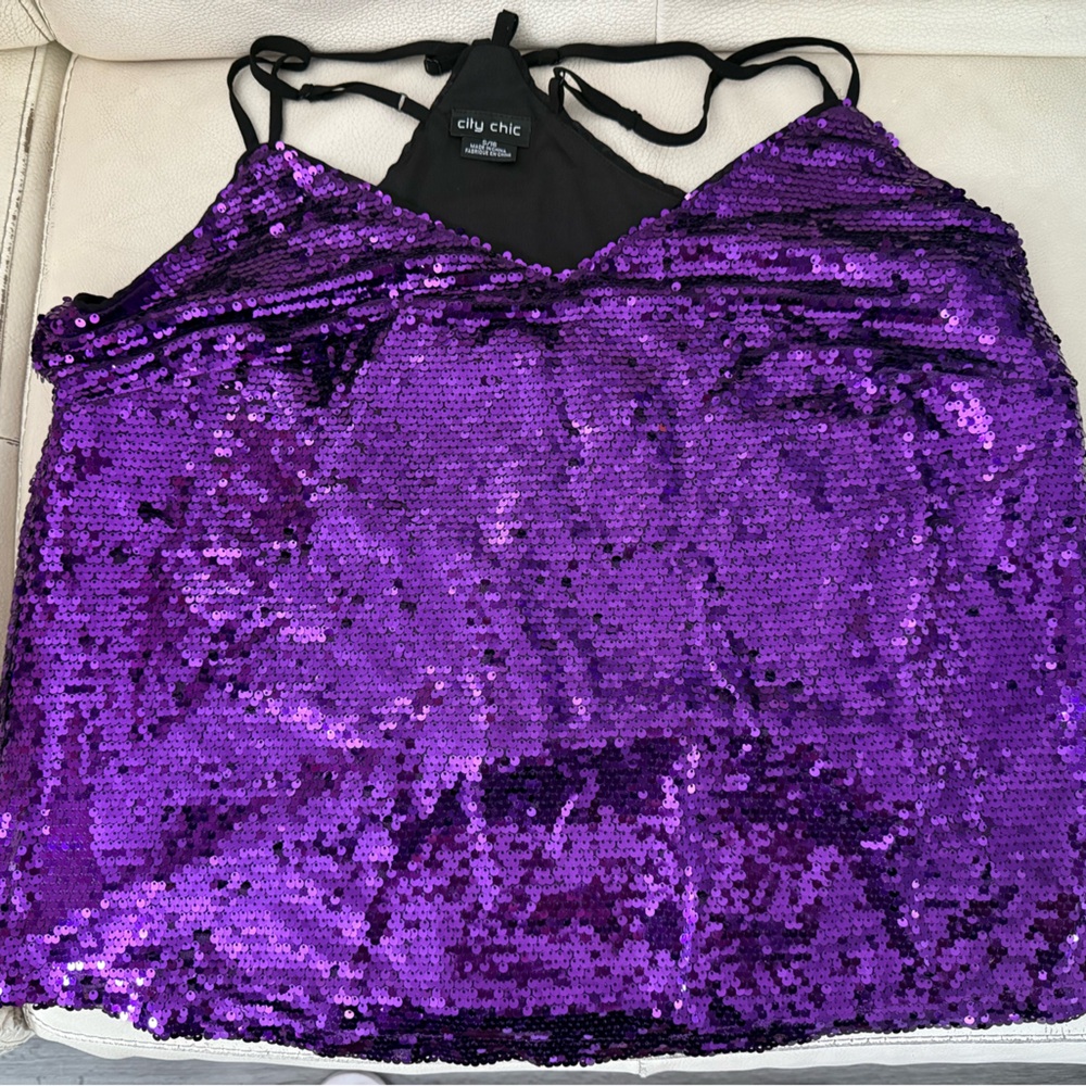 City Chic Purple Sequin Top